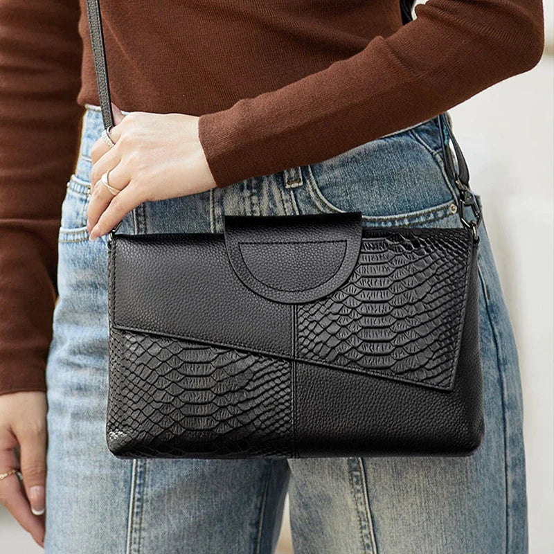 PU Synthetic Leather Crossbody Bag – Casual & Wedding Alligator Pattern Flap Handbag for Women