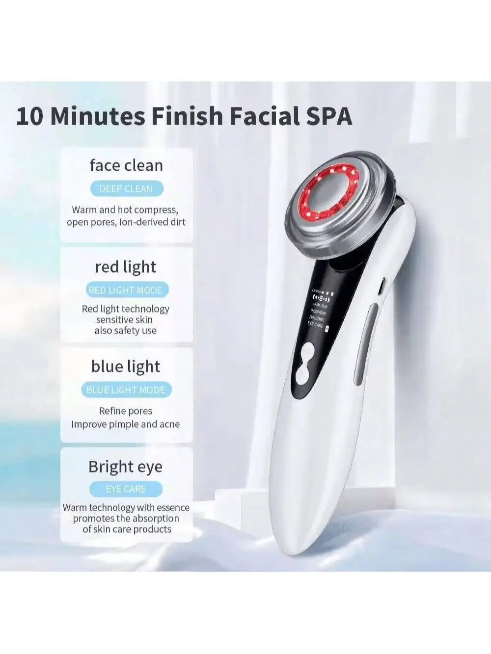 5-in-1 Facial Massager – LED Light Therapy, Eye Care & Skin Smoothing | USB Rechargeable Skincare Device
