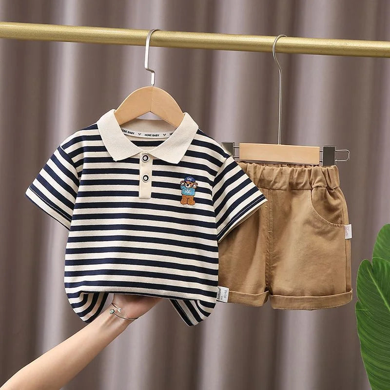2PCS Mother & Kids Summer Cotton Sets – Boys’ Short Sleeve T-Shirt & Shorts Fashion Suit