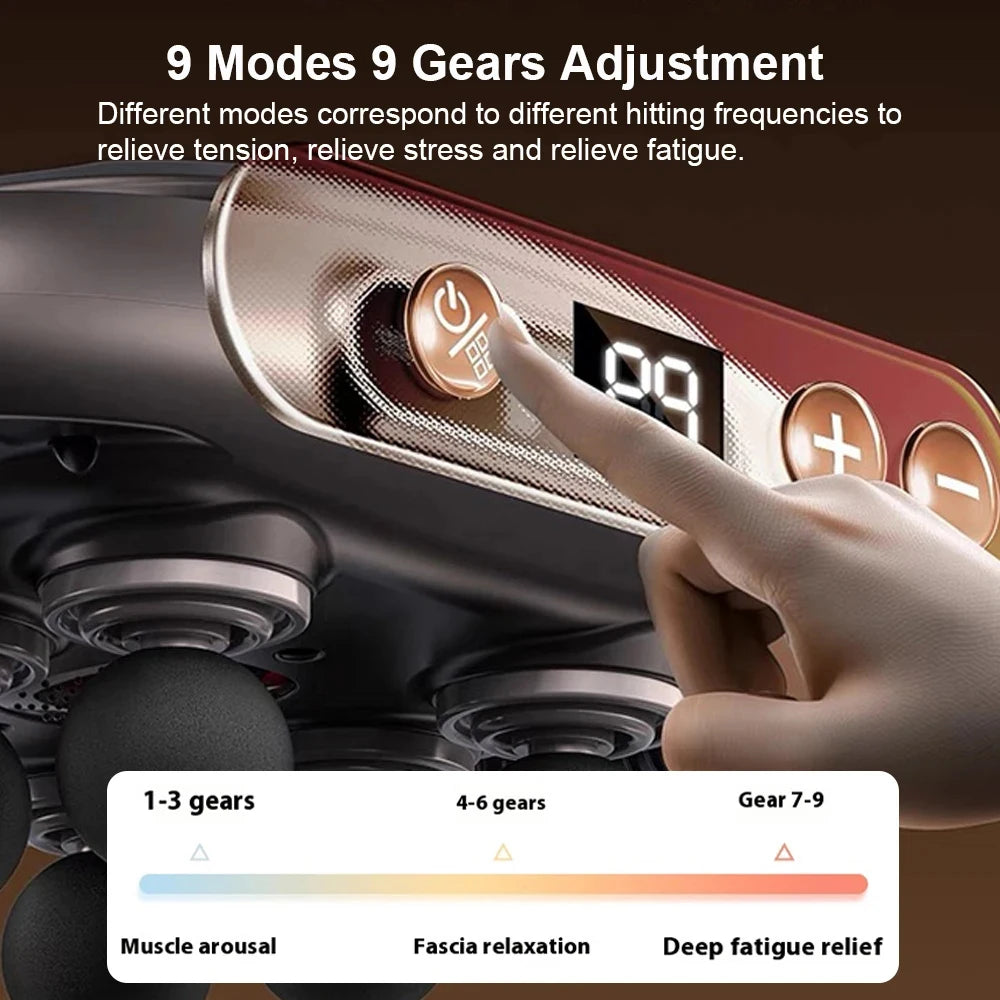Fascia Gun Muscle Massager – Professional High-Frequency Massage Gun with 6 Heads for Back, Waist, Shoulder & Full Body Relief