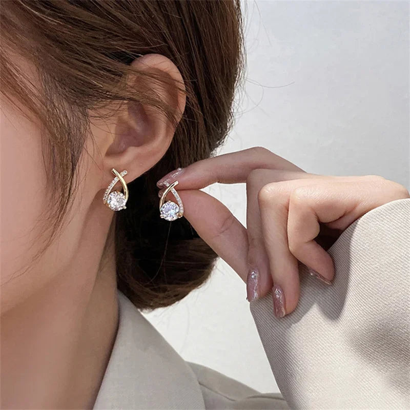 Crystal Cross Stud Earrings – Elegant Korean Style Women’s Jewelry