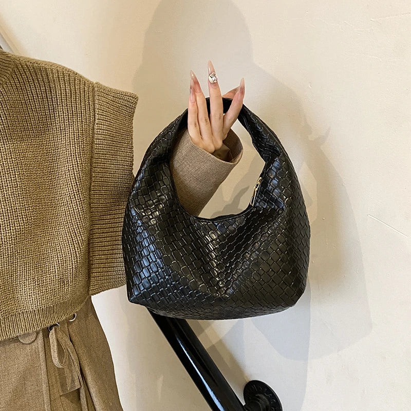 Classic Woven PU Leather Hobo – Small Top-Handle Shoulder Bag for Women