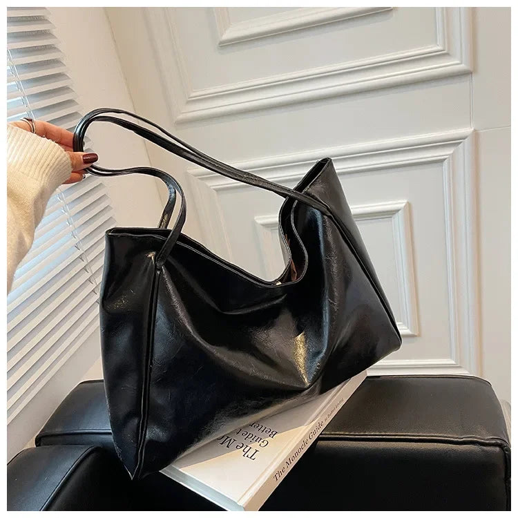 Women’s Retro PU Leather Tote – Large Soft Shoulder/Crossbody Bucket Bag