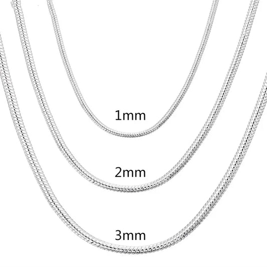 40-75cm 925 Sterling Silver Snake Chain Necklace –  1MM/2MM/3MM Pendant Jewelry for Men & Women