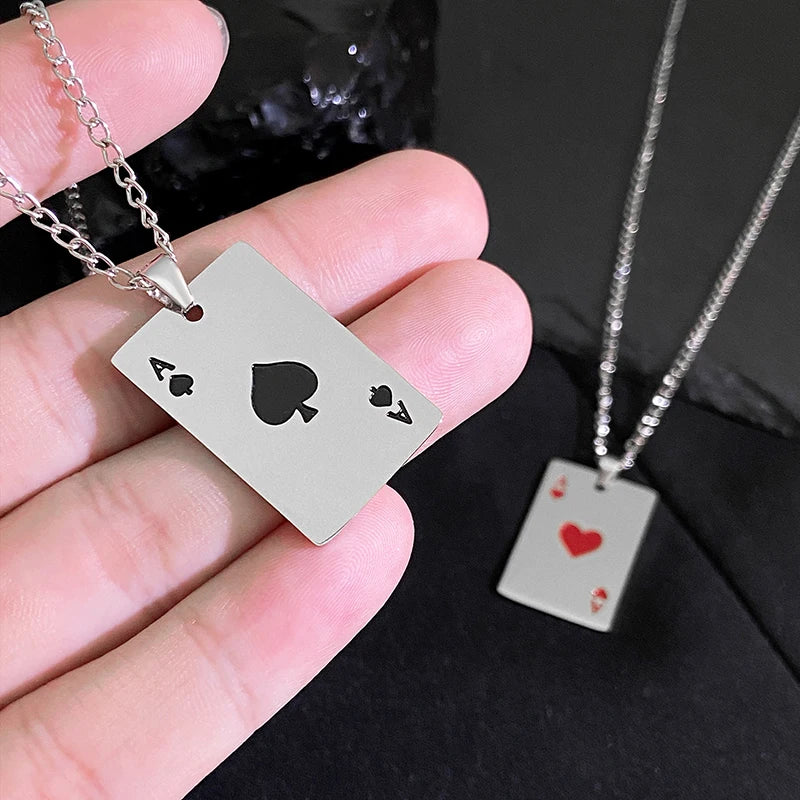 Simple Playing Card Stainless Steel Necklace – Stylish Jewelry for Daily, Party & Travel