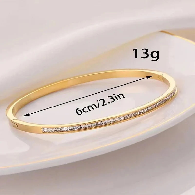 Elegant Gold Rhinestone Bangle – Glamorous Stainless Steel Bracelet for Women