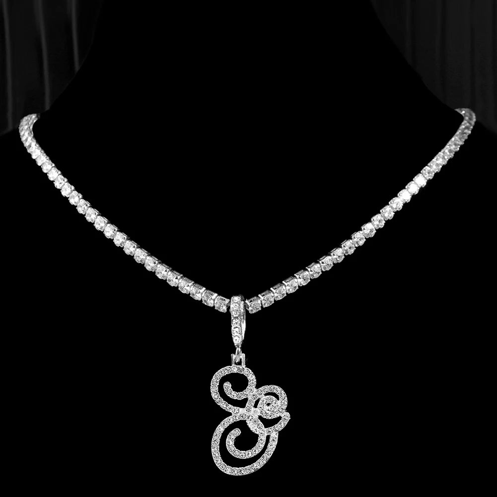 Cursive Letter Name Necklace – CZ Alphabet Pendant Hip Hop Jewelry
