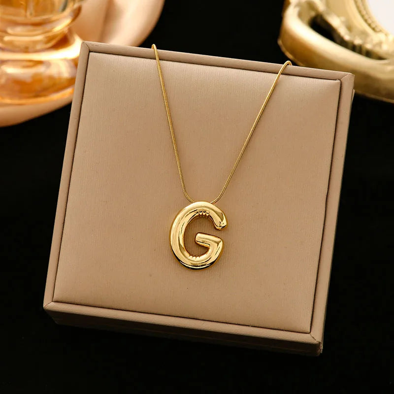 Gold Stainless Steel Letter Necklace – Chunky Alphabet Pendant Jewelry