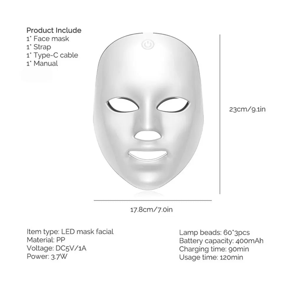 Wireless 7-Color LED Face Beauty Machine – Photon Therapy Facial & Neck Mask for Skin Tightening and Rejuvenation