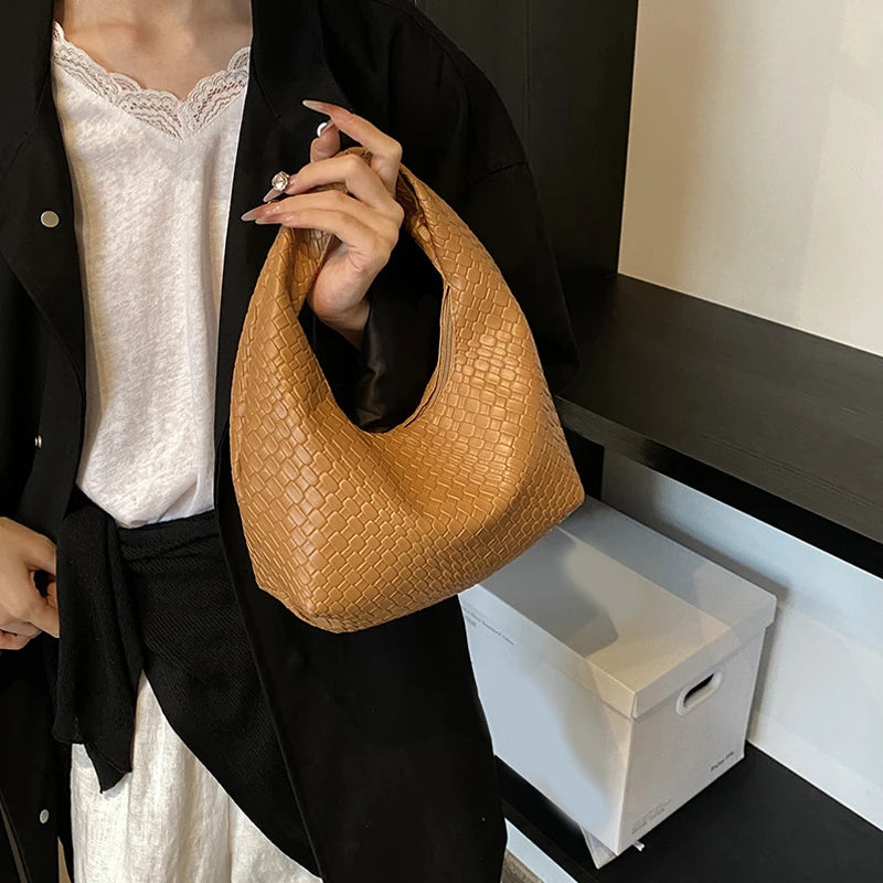 Classic Woven PU Leather Hobo – Small Top-Handle Shoulder Bag for Women