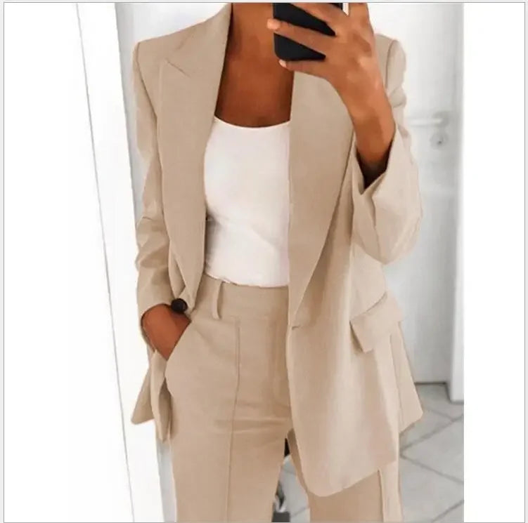 Women's Plus Size Blazer – Casual Long Sleeve with Suit Collar