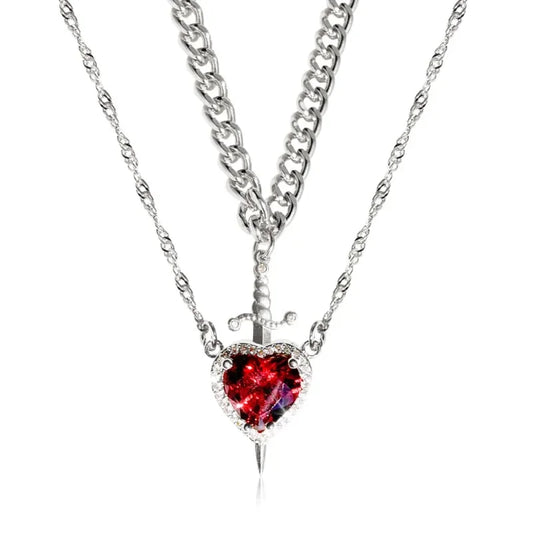 Heart & Sword Couple Necklace – 18K Gold Plated Stainless Steel Zircon Jewelry Set