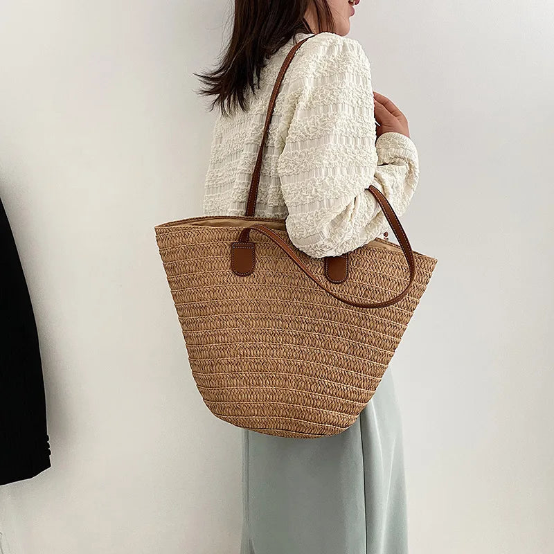 Luxury Straw Beach Tote – Large Capacity Summer Shoulder Bag for Women