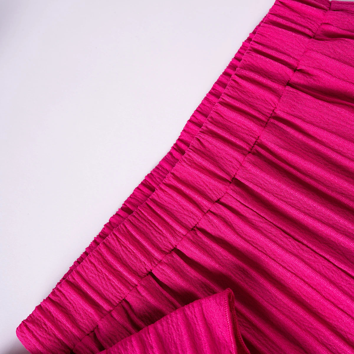 Girls Solid Color Suspenders Dress Set – Ruffles Top & Wide Leg Pants, Elegant Summer Outfit