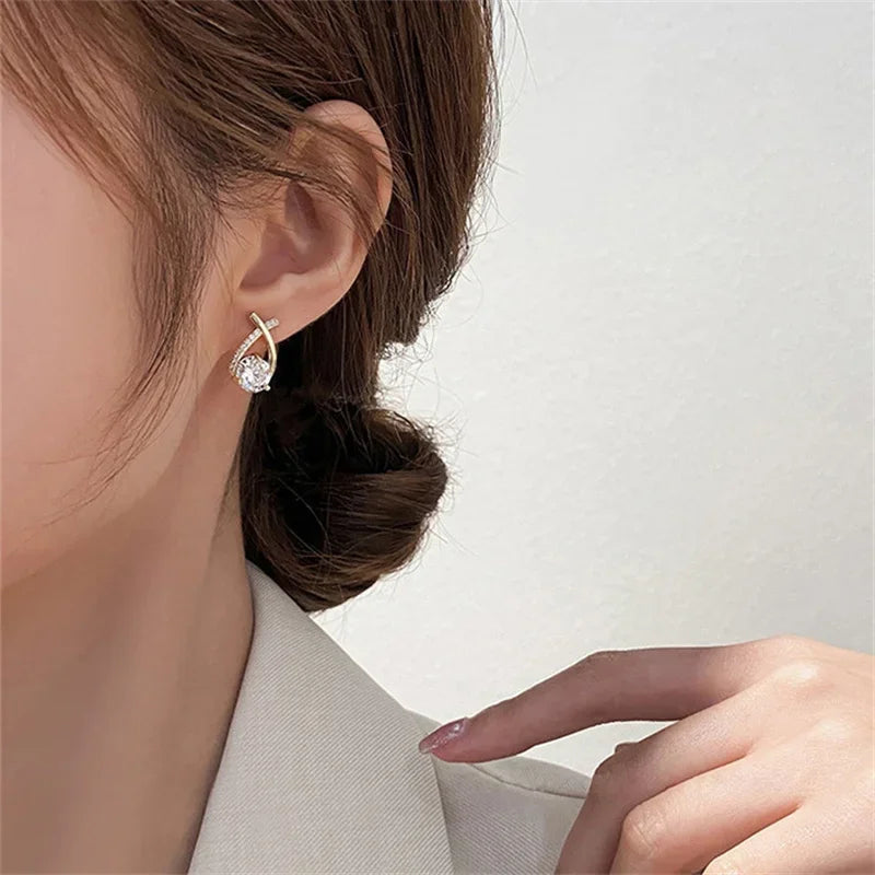 Crystal Cross Stud Earrings – Elegant Korean Style Women’s Jewelry