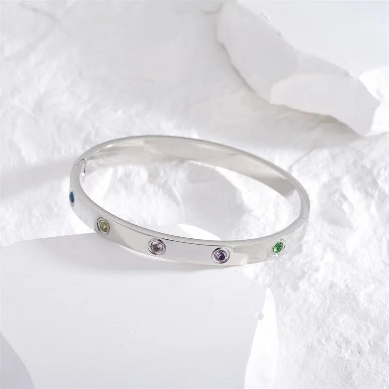 2023 Gold Zircon Cross Nail Bracelet – Stainless Steel Bangle for Women