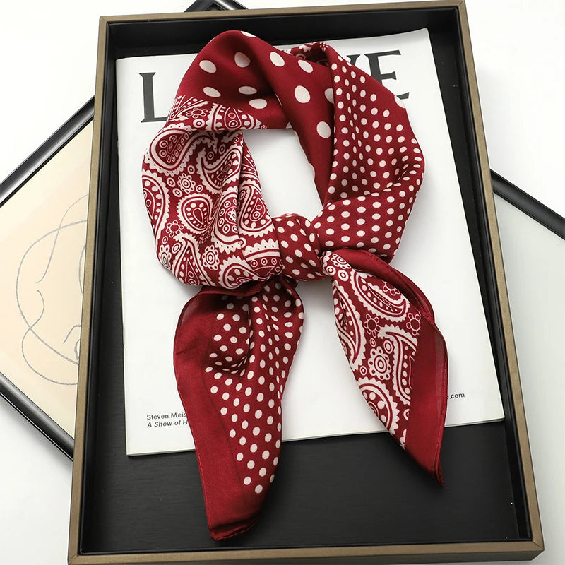 2025 New 70x70cm Printed Women’s Silk Scarf – Luxury Pashmina Square Shawl & Headband
