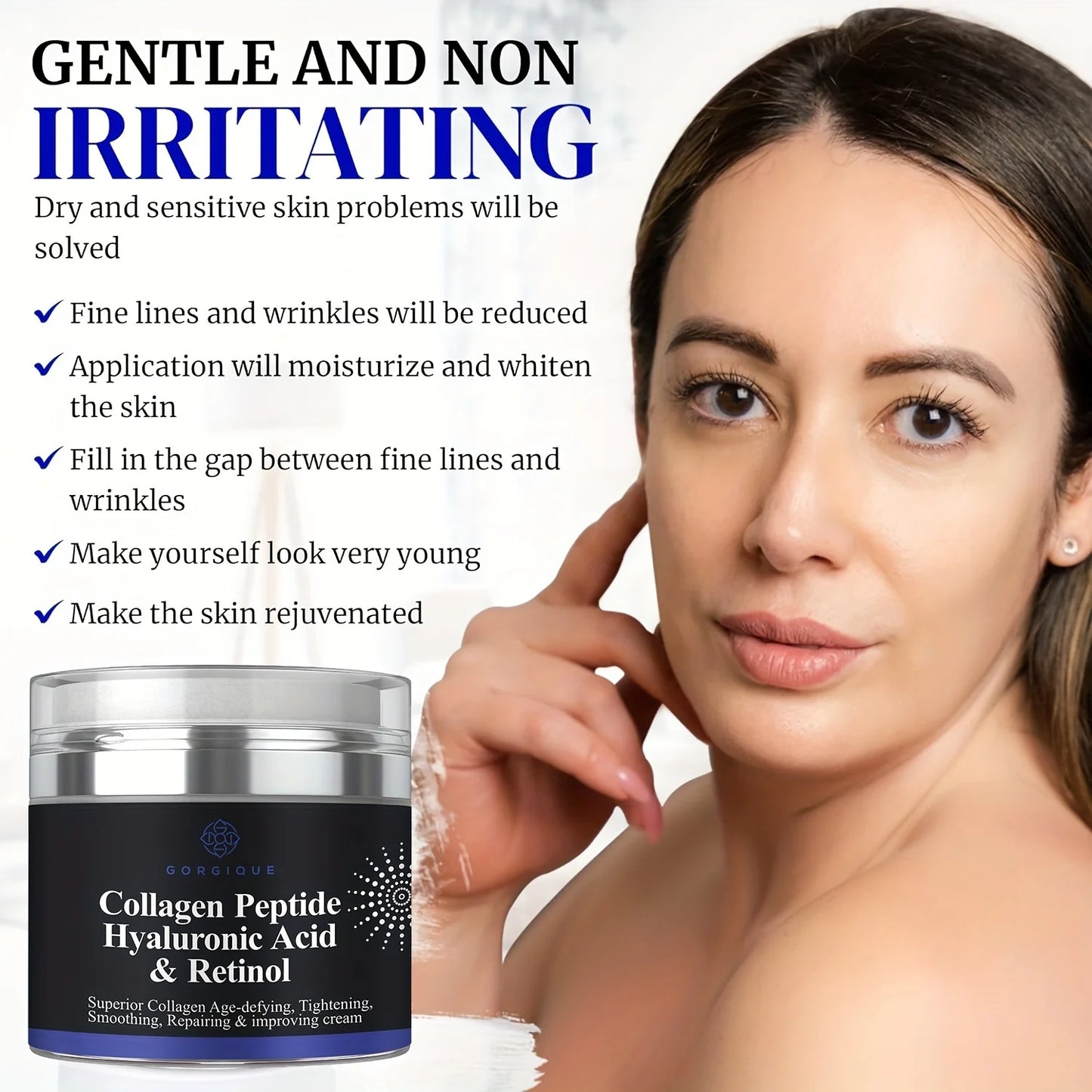 Collagen Peptide Cream – Anti-Wrinkle Hyaluronic Acid & Retinol Face Moisturizer for Firming & Tightening