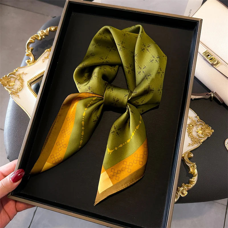 2025 New 70x70cm Printed Women’s Silk Scarf – Luxury Pashmina Square Shawl & Headband