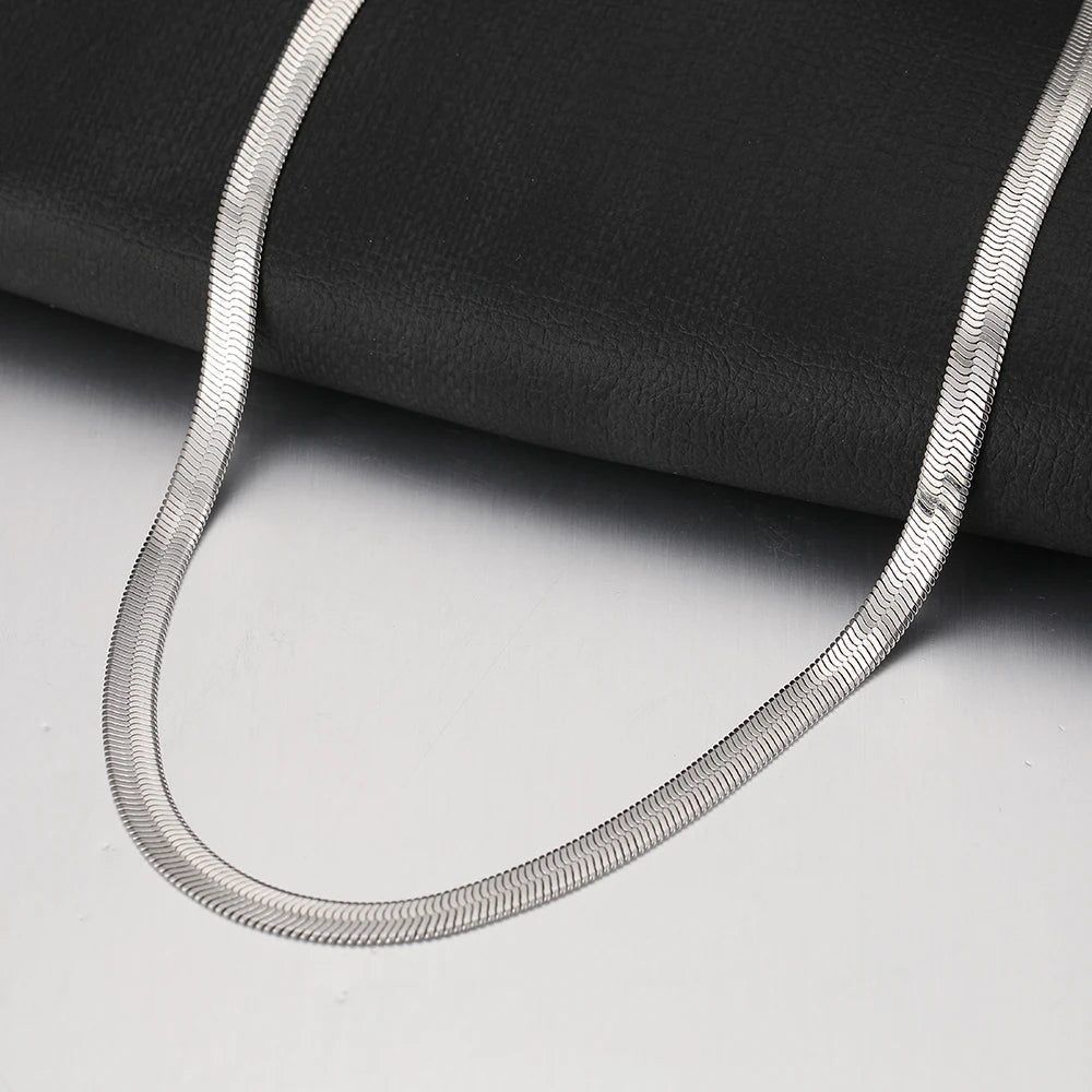 Stainless Steel Herringbone Snake Chain – Unisex Waterproof Choker Necklace