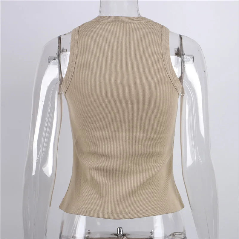 Ribbed Knit Tank Top – Off-Shoulder Summer Basic Vest