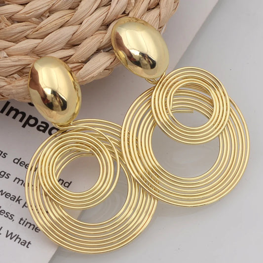 Big Round Metal Statement Earrings – Gold & Silver Geometric Women’s Jewelry