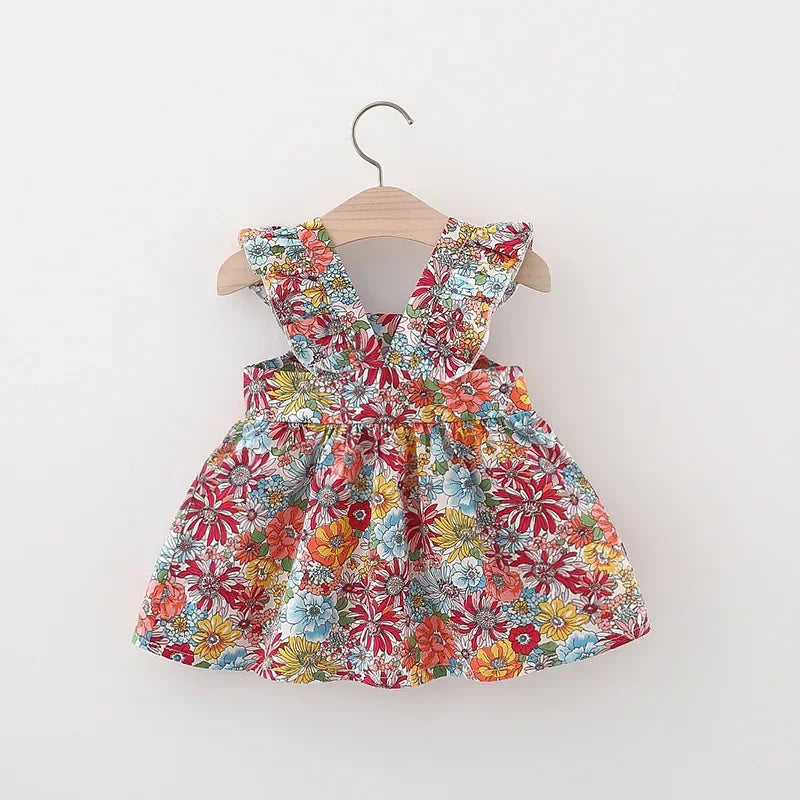 Baby Girl Floral Dress – Ruffled Halter A-Line with Bag (0–3 Yrs)