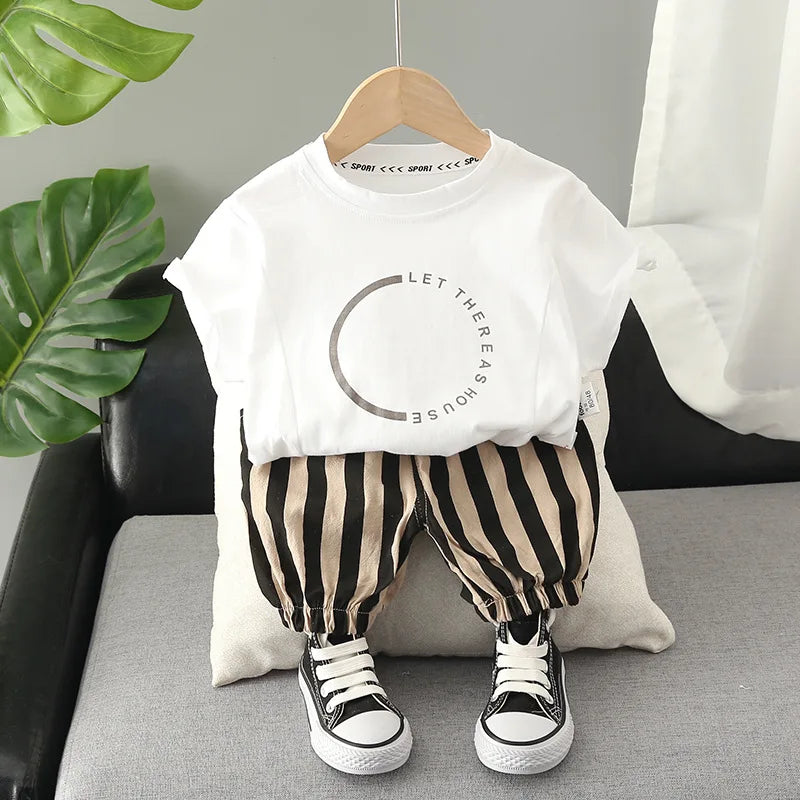2PCS Mother & Kids Summer Cotton Sets – Boys’ Short Sleeve T-Shirt & Shorts Fashion Suit