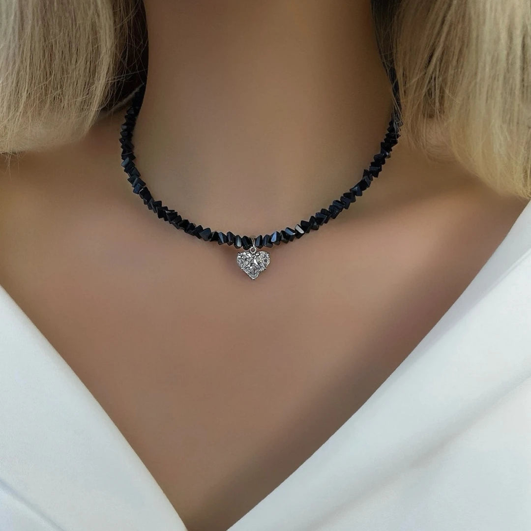 Vintage Sexy Zircon Heart Pendant Necklace – Boho Geometric Baroque Crystal Jewelry for Women