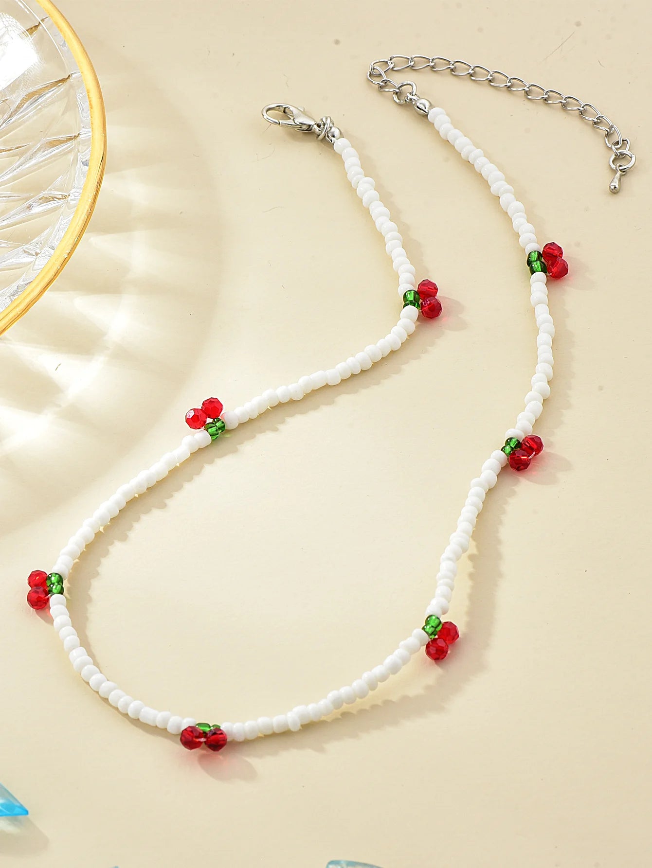 Long Way Summer Rice Beaded Necklace – Fresh Strawberry Cherry Design for Women