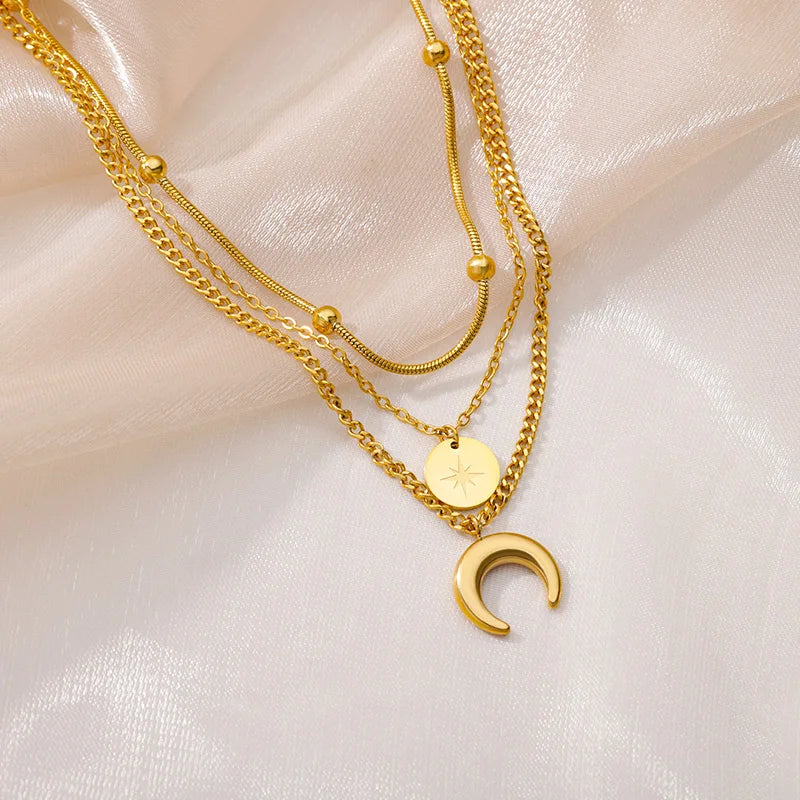 316L Stainless Steel Multilayer Heart Necklace – Gold Goth Clavicle Choker for Women