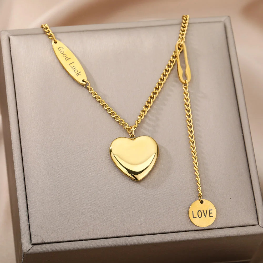 316L Stainless Steel Multilayer Heart Necklace – Gold Goth Clavicle Choker for Women