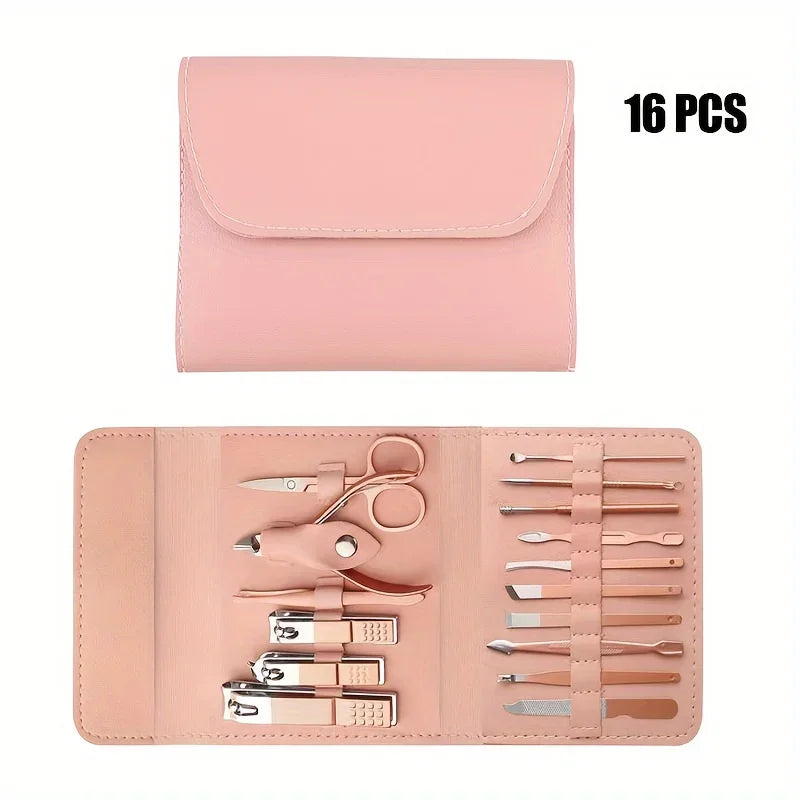 16pcs Manicure & Pedicure Set – Professional Nail Clippers with Travel Case