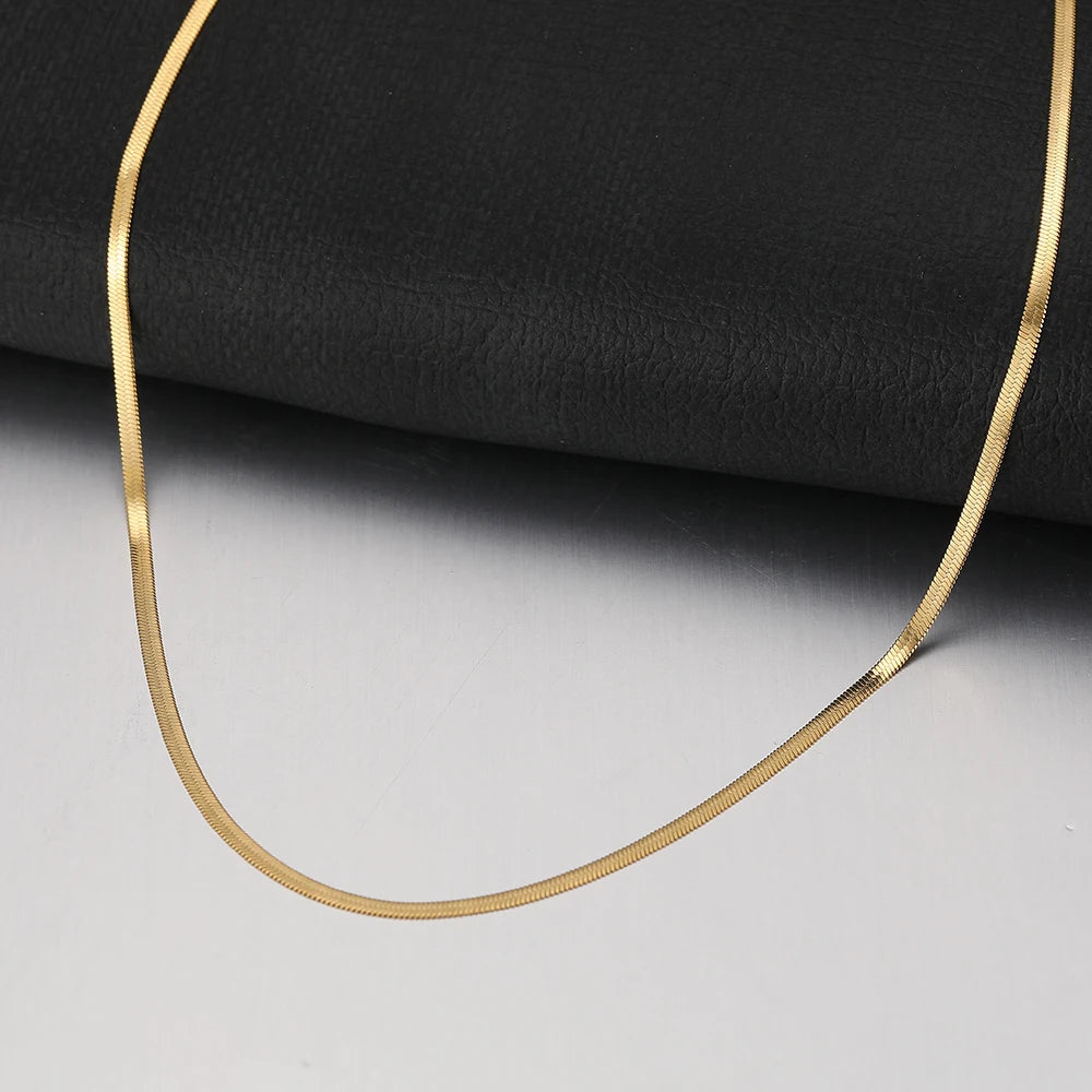 Stainless Steel Herringbone Snake Chain – Unisex Waterproof Choker Necklace