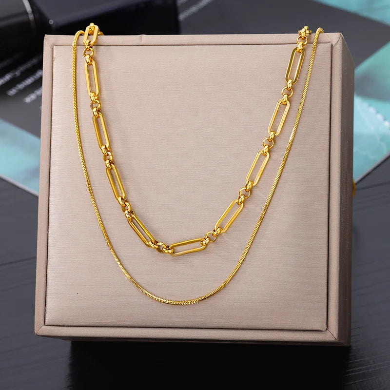 316L Stainless Steel Multilayer Heart Necklace – Gold Goth Clavicle Choker for Women