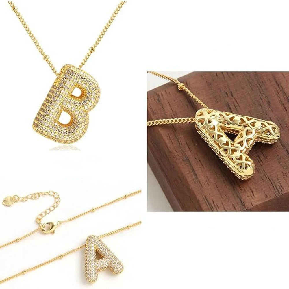 Gold A–Z Letter Necklace – Zircon Pendant Minimalist Chain
