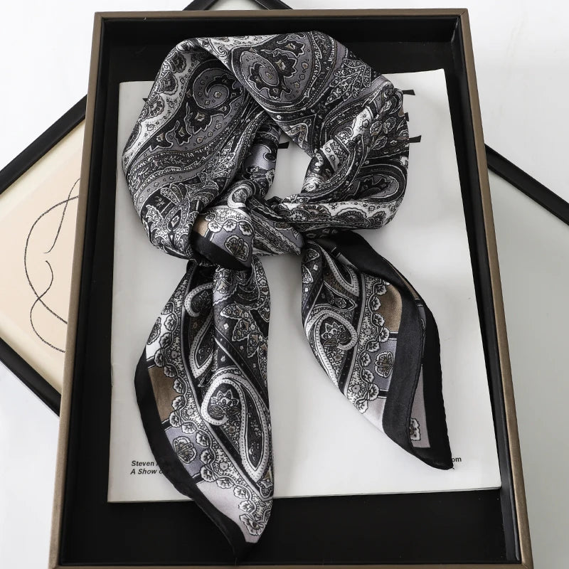 2025 New 70x70cm Printed Women’s Silk Scarf – Luxury Pashmina Square Shawl & Headband