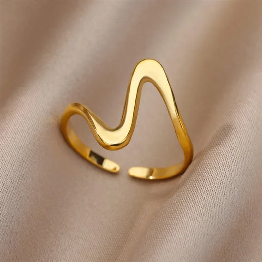 Vintage Gold Geometric Wave Ring – Adjustable Stainless Steel Women’s Jewelry