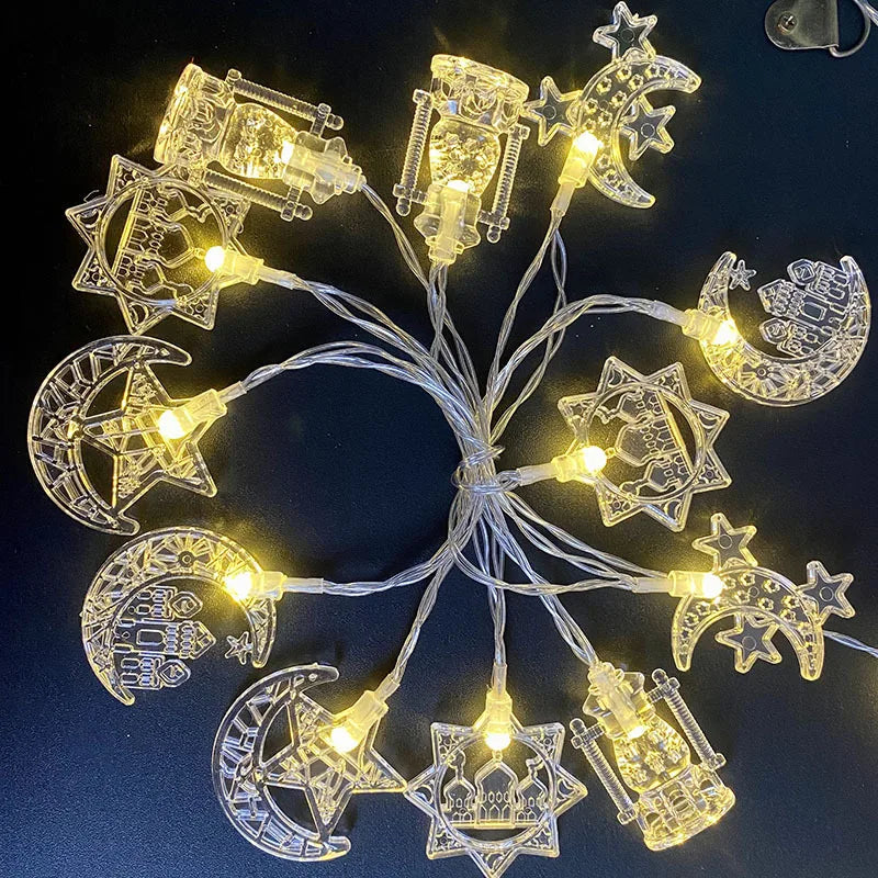 1.5M 10LED Eid Mubarak String Lights – Moon, Star & Castle Ramadan Home Decoration 2026