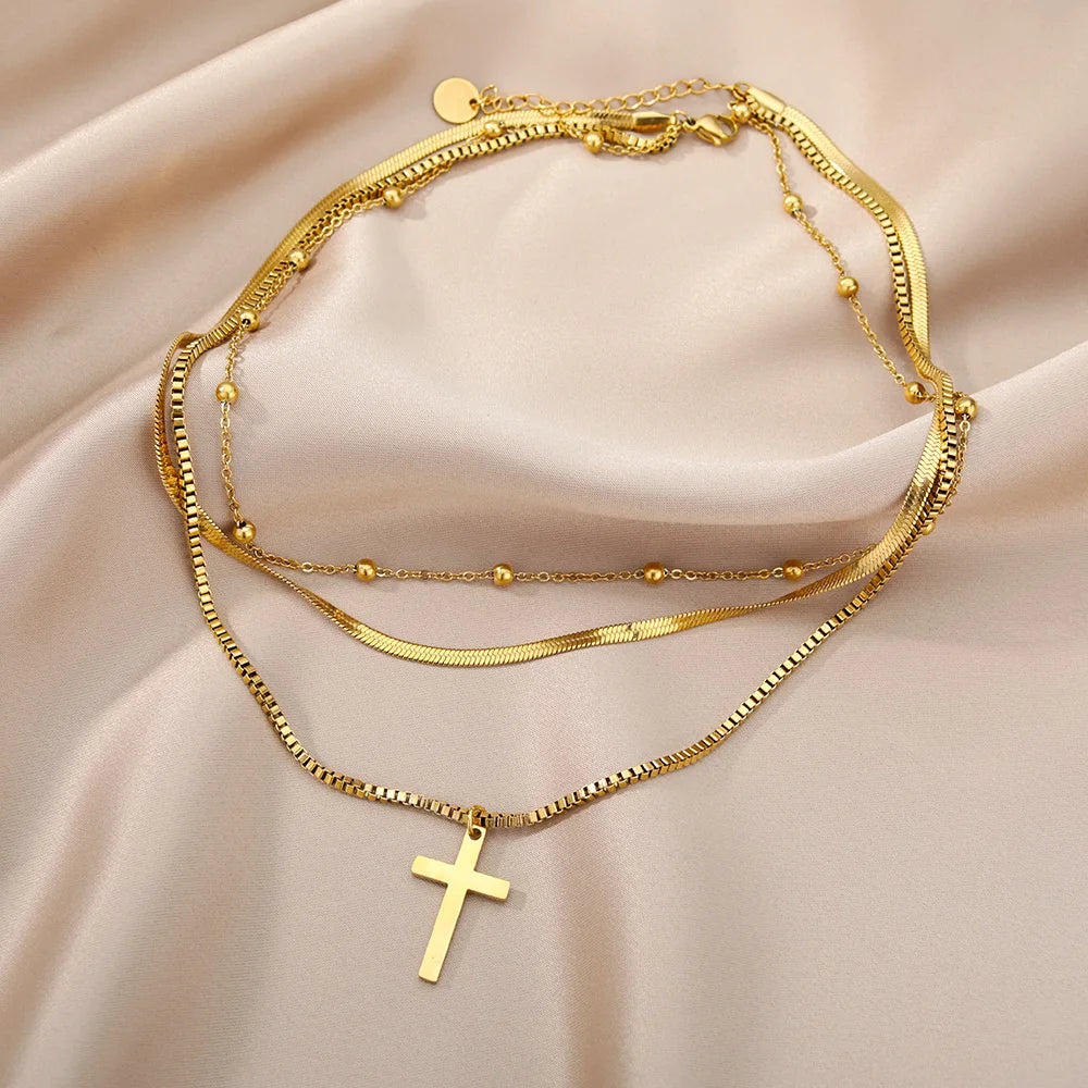 316L Stainless Steel Multilayer Heart Necklace – Gold Goth Clavicle Choker for Women