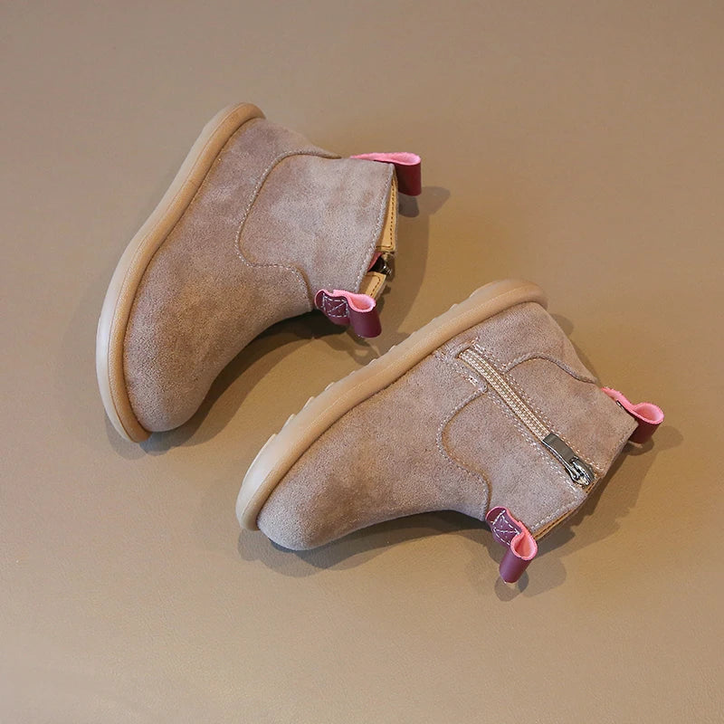 Autumn Winter Baby Boots – Boys Girls Oxford Suede Plush Ankle Shoes Anti-Slip Outdoor Kids Footwear