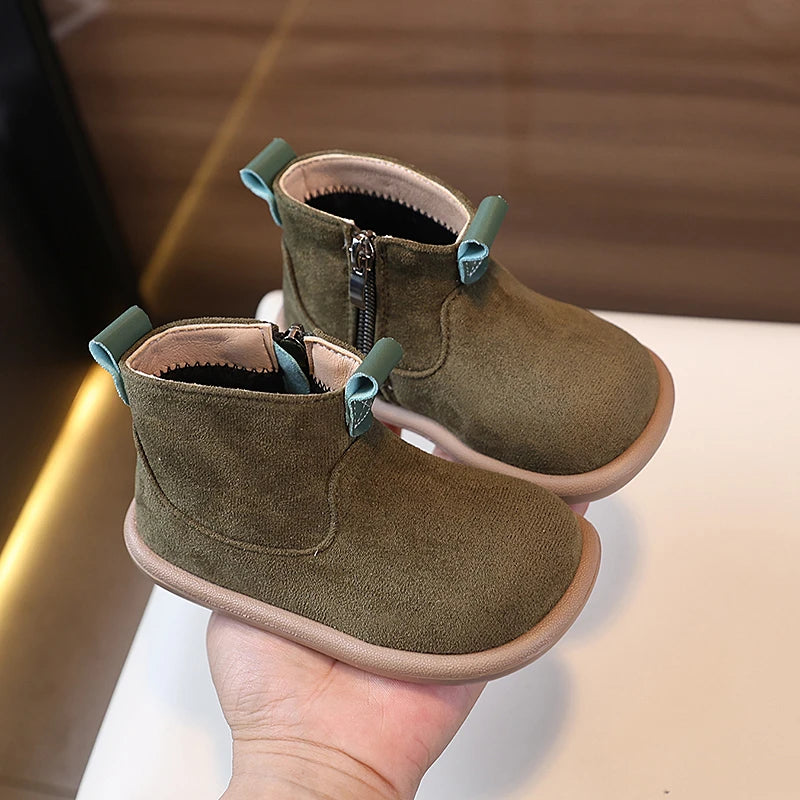 Autumn Winter Baby Boots – Boys Girls Oxford Suede Plush Ankle Shoes Anti-Slip Outdoor Kids Footwear