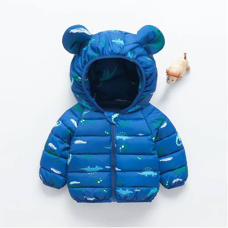 Kids Winter Hooded Down Jacket – Baby Boys & Girls Lightweight Cartoon Print Warm Coat