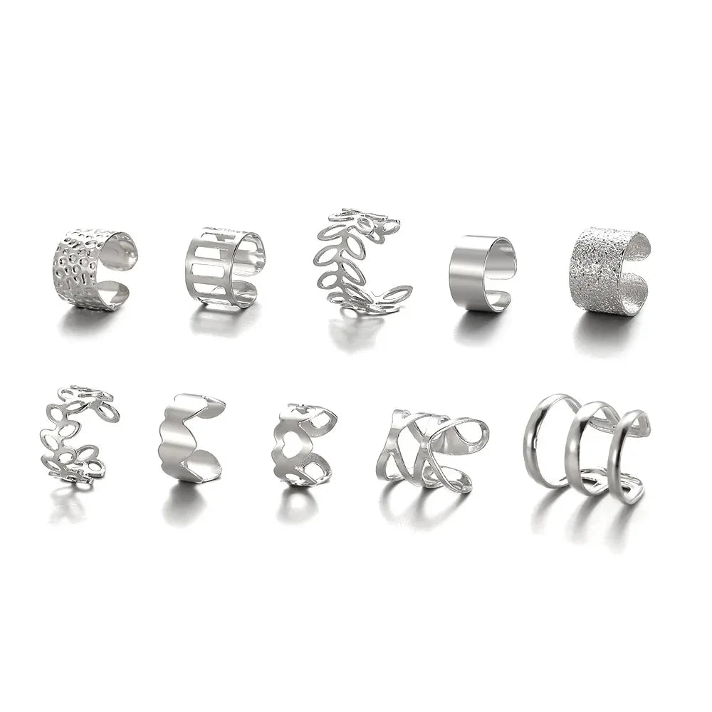 10Pcs Rose Gold Leaf Ear Cuff Set – Non-Piercing Women’s Jewelry