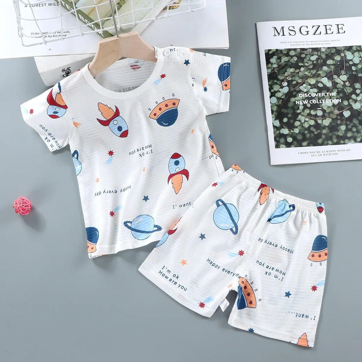 Children’s Summer Cotton Sleepwear Set – Short Sleeve T-Shirt & Shorts for Boys & Girls