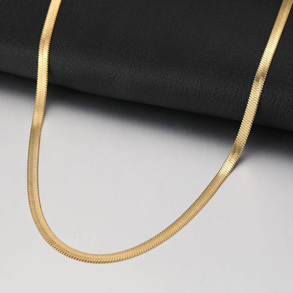 Stainless Steel Herringbone Snake Chain – Unisex Waterproof Choker Necklace