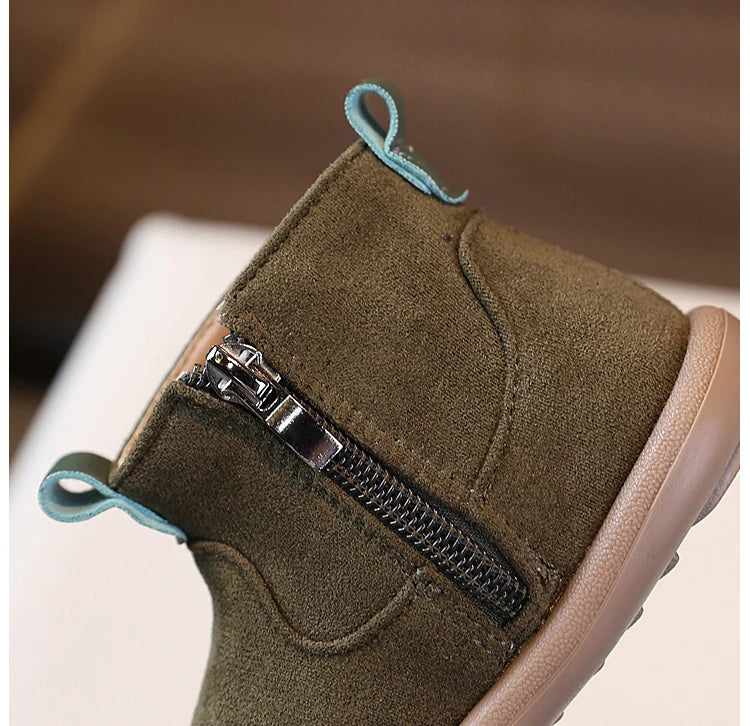 Autumn Winter Baby Boots – Boys Girls Oxford Suede Plush Ankle Shoes Anti-Slip Outdoor Kids Footwear