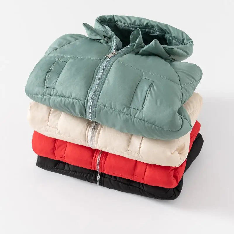 Winter Kids Hooded Cotton Jacket – Warm Thick Plush Zipper Coat Long Sleev