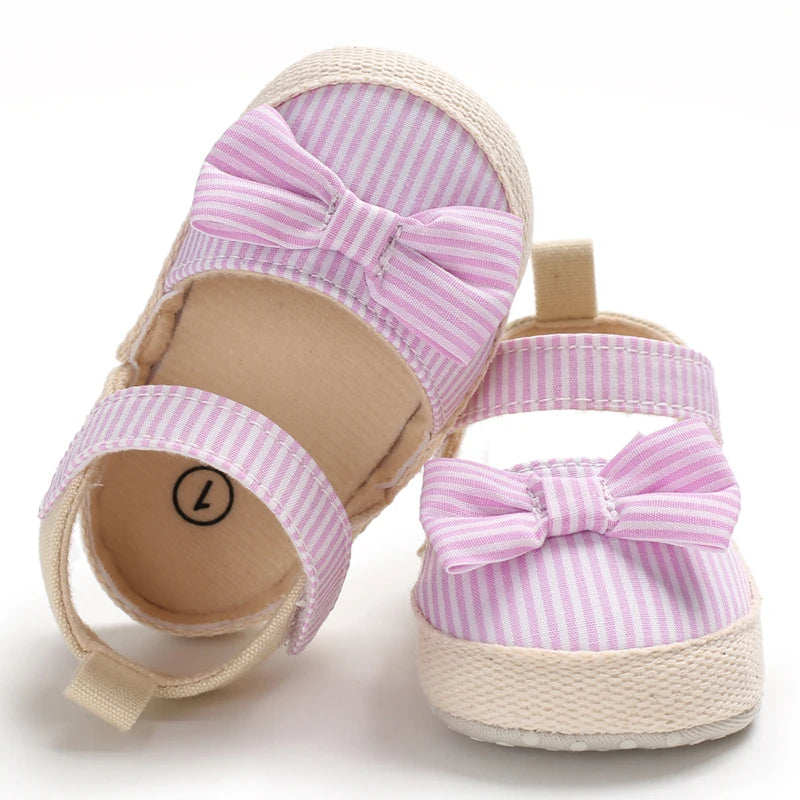 Baby Girl Summer Sandals – Soft Sole Bow Canvas Shoes