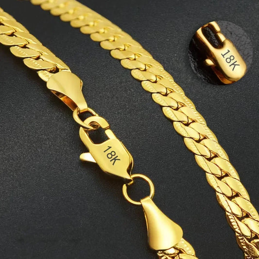 925 Sterling Silver 18K Gold 5MM Sideways Chain Necklace – Unisex Wedding & Fashion Jewelry